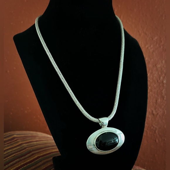 925 ESPO SIG Onyx Pendant & BA Suarti Sterling Round Foxtail Chain Necklace - Picture 4 of 8